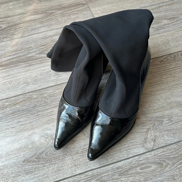 France Mode Patent Leather Heeled Sock Boots Made  in France - Picture 1 of 13